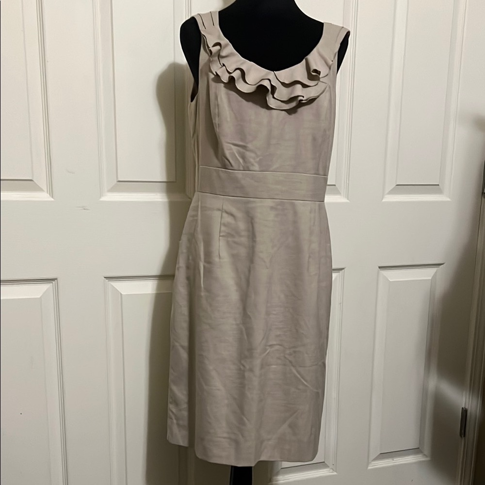 ANTONIO MELANI Cream Ruffle Neck Midi Dress